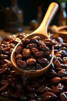 coffee beans on a wooden spoon photo