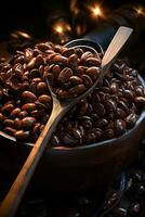 coffee beans on a wooden spoon photo