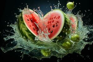 Watermelon ripe with flying splash photo