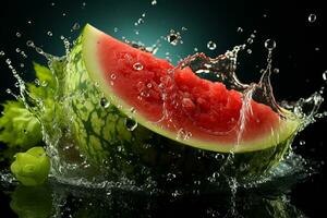 Watermelon ripe with flying splash photo