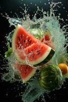 Watermelon ripe with flying splash photo