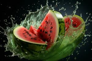 Watermelon ripe with flying splash photo