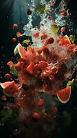 Watermelon ripe with flying splash photo