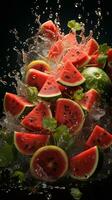 Watermelon ripe with flying splash photo