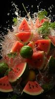 Watermelon ripe with flying splash photo