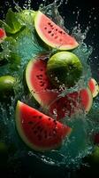 Watermelon ripe with flying splash photo