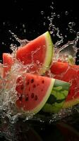 Watermelon ripe with flying splash photo