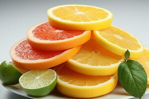 Citrus fruit slices standing on a white background photo