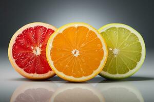 Citrus fruit slices standing on a white background photo