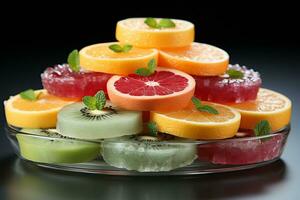 Citrus fruit slices standing on a white background photo