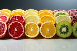 Citrus fruit slices standing on a white background photo