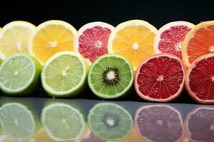 Citrus fruit slices standing on a white background photo