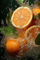 naranja maduro con volador chapoteo terminado un verde antecedentes foto