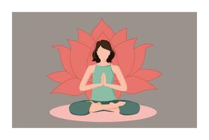 mujer sentado en un meditación posición. chakra meditación concepto en rojo colores. vector ilustración aislado. budismo esotérico motivos. utilizar para espiritual, yoga, deporte, social medios de comunicación, web y diseño.