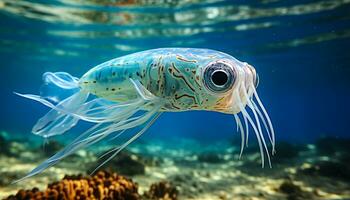 white Bigfin reef squid swimming in the water generative AI photo