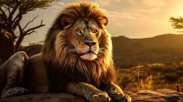 un majestuoso león retrato generativo ai foto