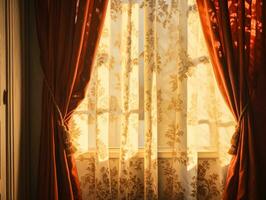 Designer Curtain with warm sunlight generative AI photo