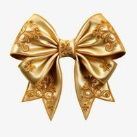 golden color ribbon bow on white background generative AI photo