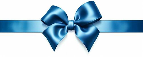 blue bow with horizontal glowing blue ribbons on white background generative AI photo