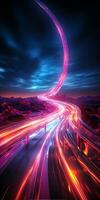 glowing neon path with dark background generative AI photo