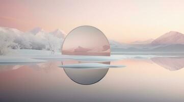 illustration of a mirror like object floats over a frozen lake generative AI photo