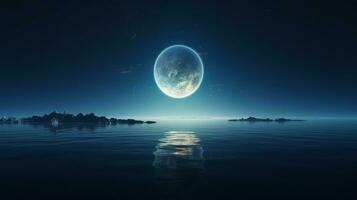 night landscape of sea and moon generative AI photo