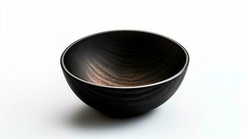 upper view of black wooden bowl on white background generative AI photo