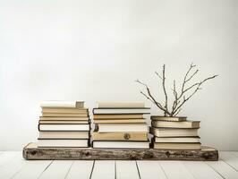 books on table with white background generative AI photo