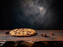 chocolate chip biscuit on stone table generative AI photo