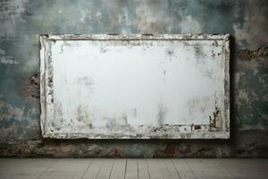 old empty frame of white background on grunge wall generative AI photo