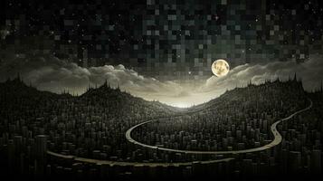 oscuro minimalismo resumen mosaico Luna y noche cielo oscuro paisaje generativo ai foto