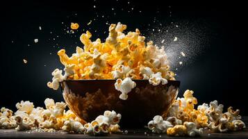 popcorn on bowl on dark background generative AI photo