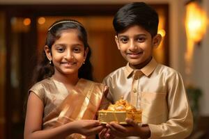 raksha bandhan photo of cute brother and sister generative AI