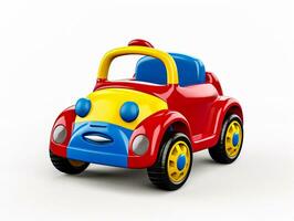 colorful toy car on white background generative AI photo