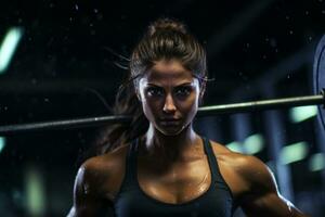 closeup of a gym girl doing workout in gym photo