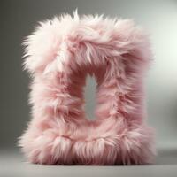 3d light pink fluffy letter O on gray background generative AI photo