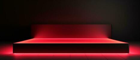 black square podium with red neon light on dark background generative AI photo