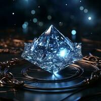 a blue diamond with dark bokeh background generative AI photo