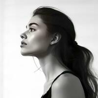 side view of girl face black and white portrait generative AI photo