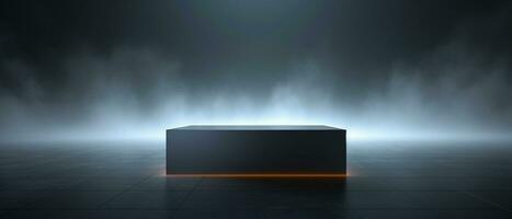 black cube pedestal for product showcase on dark background generative AI photo