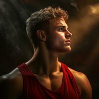 face of a sports man on dark background generative AI photo
