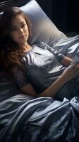 a beautiful female lying on the bed generative AI photo