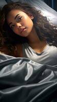 closeup shot of a beautiful female lying on the bed generative AI photo