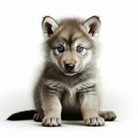 a cute baby wolf on white background generative AI photo