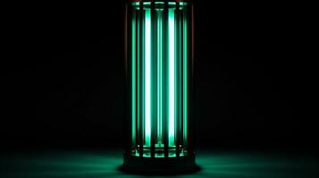 aqua green neon lamp on black background generative AI photo