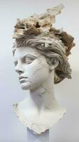 a greek statue head on white background generative AI photo