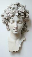 a greek white color statue head on white background generative AI photo