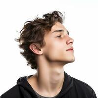 a young man face on white background generative AI photo