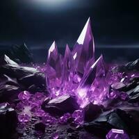 beautiful purple crystals on dark background generative AI photo