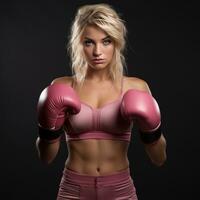 Boxer woman in pink cloth on black background generative AI photo